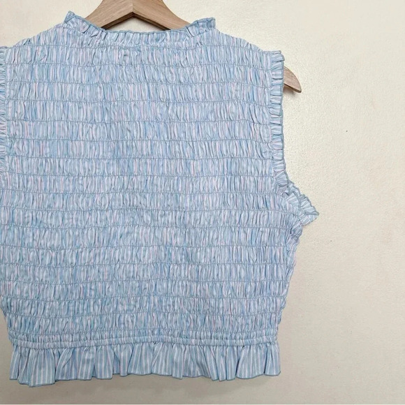 Label Ritu Kumar Womens  Medium Blue Pink Smocked Crop Top - Picture 10 of 11